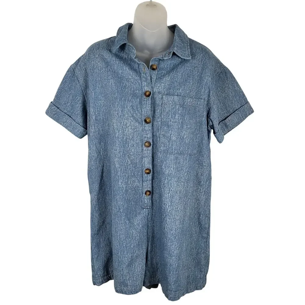 FRNCH Paris LEOLINE Button Front Boxy Patch Pocket Denim Romper Blue Size M $78 - Picture 4 of 7